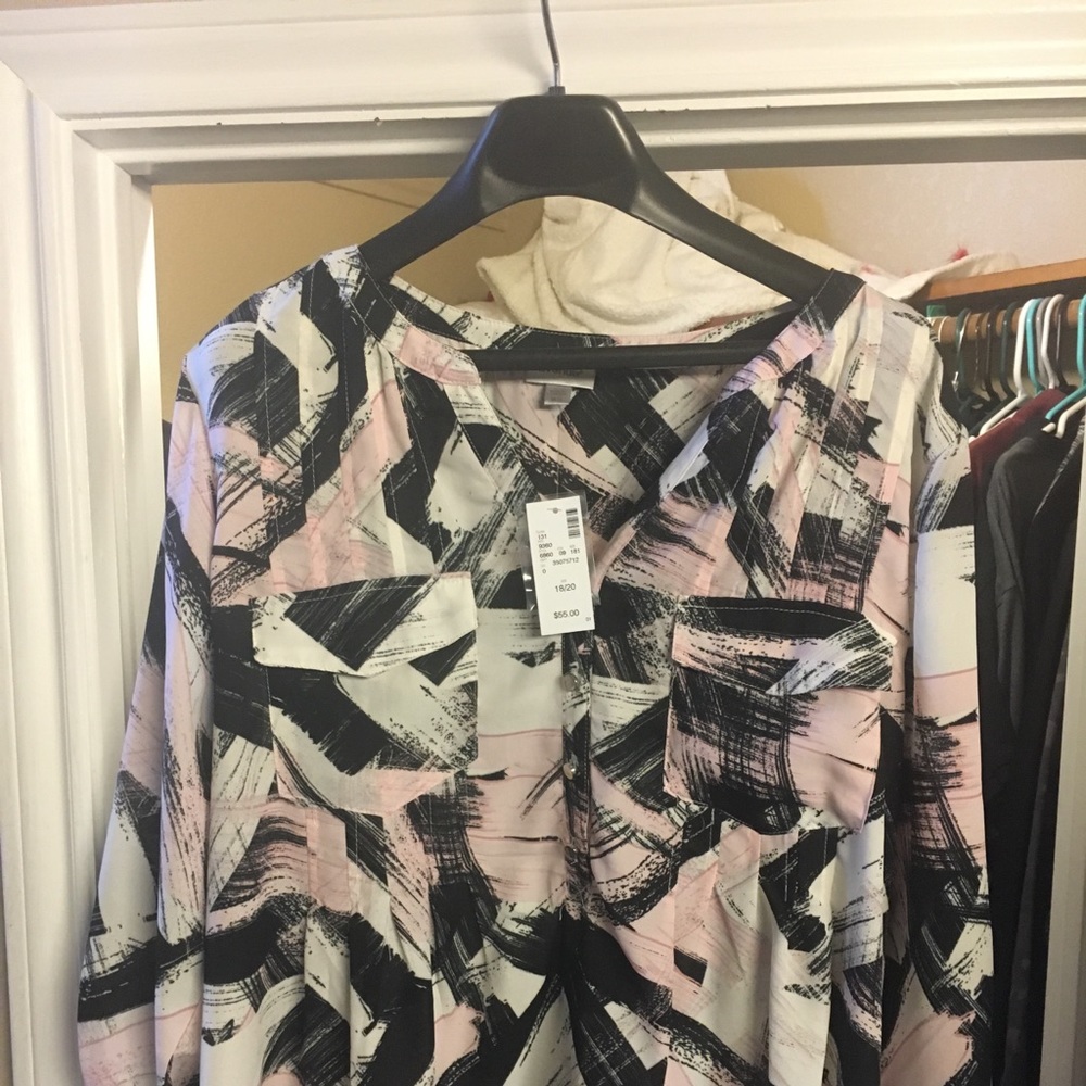 Avenue blouse with pink and black print.
